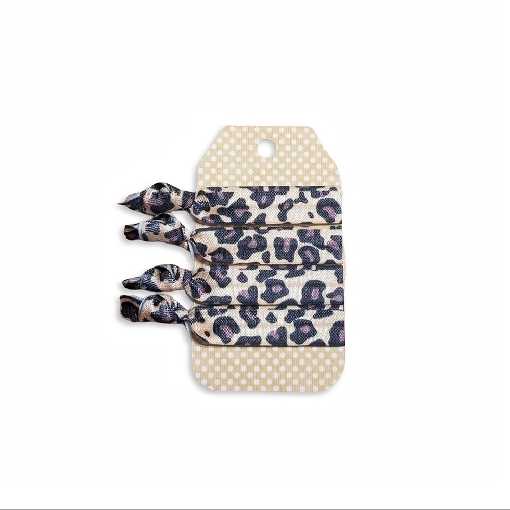 Leopard Print 4-Pack No Crease FOE Elastic Animal Print Ponytail Hair Ties